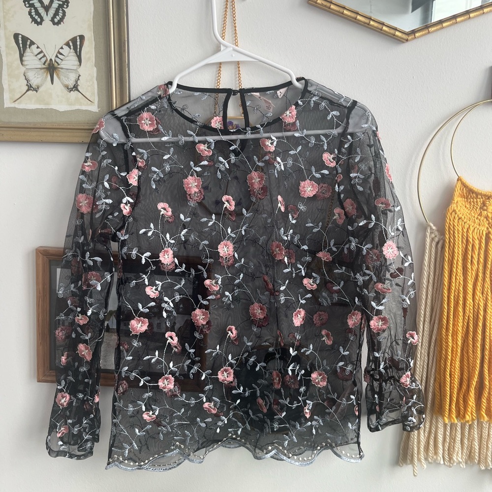 Nanette Lepore Mesh Embroidered Top